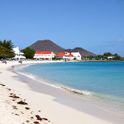 Caribbean Holidays, Bonaire February Beaches, Quiet Caribbean shoreline on Sint Eustatius with volcanic hills, historic buildings and blue sea under a clear February sky