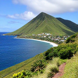 Caribbean Holidays, Bonaire February Nature, Saba's steep green volcanic slopes rising from the deep blue Caribbean, with a narrow island trail and scattered white houses