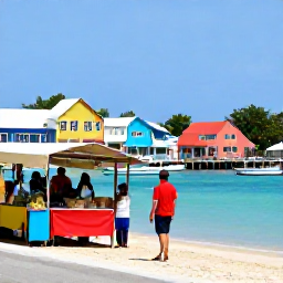 Caribbean Holidays, British Virgin Islands, A solo visitor exploring Road Town market and waterfront in Tortola, with colourful buildings, small boats and welcoming local stalls