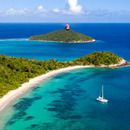 Caribbean Holidays, British Virgin Islands Adventures, Aerial view of turquoise bays, green islands and a sailing boat around the British Virgin Islands