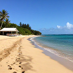 Caribbean Holidays, British Virgin Islands Adventures, Relaxed beach scene with golden sand, calm turquoise water and a small beach restaurant in the British Virgin Islands