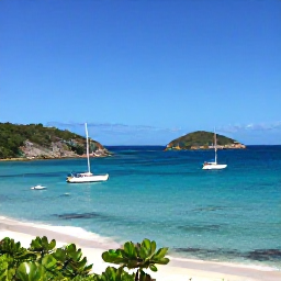 Caribbean Holidays, British Virgin Islands Adventures, Small sailing yachts cruising past rocky islands and sheltered turquoise coves in bright Caribbean sunshine
