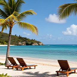 Caribbean Holidays, British Virgin Islands All Inclusive, Comfortable beachfront resort in the British Virgin Islands with palm trees, sun loungers and calm sea