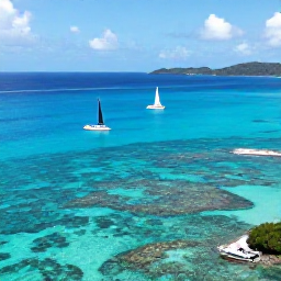 Caribbean Holidays, British Virgin Islands April, Snorkelling and sailing around the British Virgin Islands, with a small boat near bright coral reefs and clear blue water