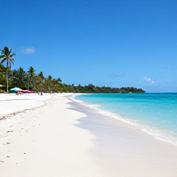 Caribbean Holidays, British Virgin Islands Beaches, A wide, quiet Caribbean beach on Tortola in the British Virgin Islands, turquoise sea, soft white sand, palm trees and a few colourful beach umbrellas