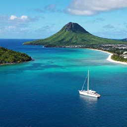 Caribbean Holidays, British Virgin Islands Business Class, Aerial view of the British Virgin Islands in April, showing turquoise water, green volcanic islands and a luxury sailing yacht