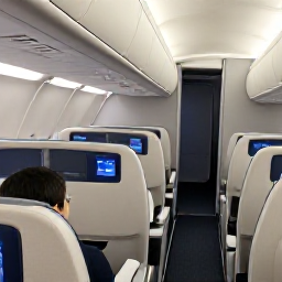 Caribbean Holidays, British Virgin Islands Business Class, Business class passengers relaxing in a modern aircraft cabin before a flight to the British Virgin Islands