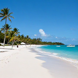 Caribbean Holidays, British Virgin Islands Business Class, White sandy beach and calm turquoise sea at Cane Garden Bay on Tortola with palm trees and small boats