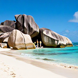 Caribbean Holidays, British Virgin Islands Business Class, White sandy beach at The Baths on Virgin Gorda with huge granite boulders, clear turquoise sea and visitors exploring naturally formed caves