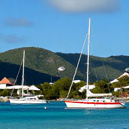 Caribbean Holidays, British Virgin Islands Cruises, Colourful yachts and traditional sailing boats anchored in Road Town harbour, Tortola, with green hills behind