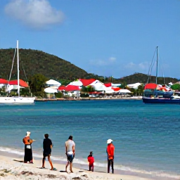 Caribbean Holidays, British Virgin Islands Cruises, Passengers exploring a colourful waterfront in Road Town, Tortola, with tropical hills and yachts in the background