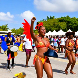 Caribbean Holidays, British Virgin Islands Culture, Energetic island festival in Tortola with colourful costumes, steel pan musicians, dancing and crowds enjoying a Caribbean parade