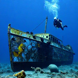 Caribbean Holidays, British Virgin Islands Diving, Historic RMS Rhone shipwreck resting on the seabed near Salt Island with scuba divers exploring it