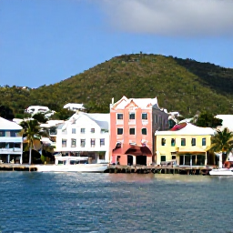 Caribbean Holidays, British Virgin Islands February, Historic waterfront in Road Town, British Virgin Islands, showing old Caribbean buildings, boats in the harbour and green hills in the distance