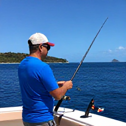 Caribbean Holidays, British Virgin Islands Fishing, A friendly local fishing guide helping holidaymakers prepare rods on a charter boat in the British Virgin Islands