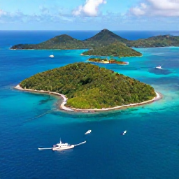 Caribbean Holidays, British Virgin Islands Fishing, Aerial view of the British Virgin Islands in January, showing turquoise water, green islands and small fishing boats