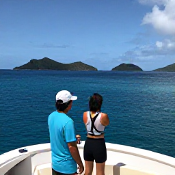 Caribbean Holidays, British Virgin Islands Fishing, Anglers fishing from a comfortable charter boat near the British Virgin Islands, with dramatic islands in the background