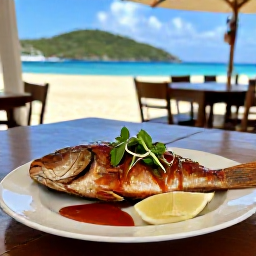 Caribbean Holidays, British Virgin Islands Fishing, Freshly prepared Caribbean fish served at a relaxed seaside restaurant in the British Virgin Islands