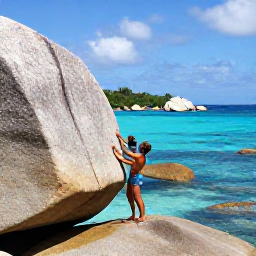 Caribbean Holidays, British Virgin Islands Honeymoon, A couple exploring The Baths on Virgin Gorda, climbing between huge granite boulders beside bright blue Caribbean water