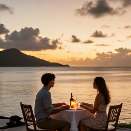 Caribbean Holidays, British Virgin Islands Honeymoons, A candlelit dinner for two beside the Caribbean Sea in the British Virgin Islands at sunset