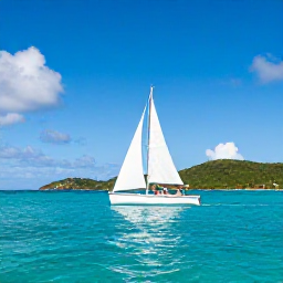 Caribbean Holidays, British Virgin Islands Honeymoons, A couple sailing between green Caribbean islands in the British Virgin Islands on a bright sunny day