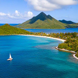 Caribbean Holidays, British Virgin Islands Honeymoons, Aerial photograph of the British Virgin Islands, turquoise sea, green volcanic islands, secluded bays and a small sailing boat