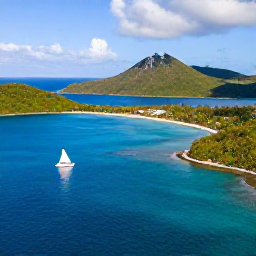 Caribbean Holidays, British Virgin Islands Honeymoons, Aerial view of the British Virgin Islands in January, with turquoise water, green hills and a sailing yacht between tropical islands
