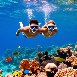 Caribbean Holidays, British Virgin Islands Honeymoons, Couple snorkelling above colourful coral reef and tropical fish in clear Caribbean water near the British Virgin Islands