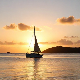 Caribbean Holidays, British Virgin Islands Instagram Hotspots in March, Golden-hour photograph of a sailing boat near Norman Island in March, with calm Caribbean water and a glowing sunset sky