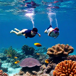 Caribbean Holidays, British Virgin Islands July, Guests snorkelling over a colourful Caribbean reef near the British Virgin Islands, with clear water and tropical fish