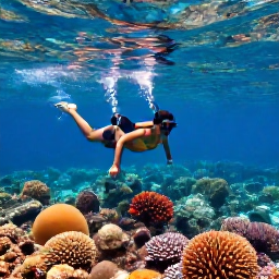 Caribbean Holidays, British Virgin Islands June, Visitors snorkelling above a colourful coral reef in the clear waters of the British Virgin Islands in June