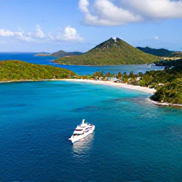 Caribbean Holidays, British Virgin Islands Luxury, Aerial view of the British Virgin Islands with turquoise sea, green islands and a luxury yacht near Tortola