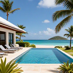 Caribbean Holidays, British Virgin Islands Luxury, Elegant beachfront villa with private pool, tropical garden and sea view on a British Virgin Islands beach