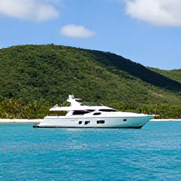 Caribbean Holidays, British Virgin Islands Luxury, Luxury yacht anchored in clear turquoise water beside green British Virgin Islands, bright Caribbean sunlight