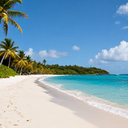 Caribbean Holidays, British Virgin Islands Luxury, Quiet white sand beach and turquoise sea with palm trees in the British Virgin Islands, peaceful luxury travel scene