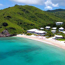 Caribbean Holidays, British Virgin Islands May, Aerial view of turquoise Caribbean water, green British Virgin Islands and a relaxed beachfront resort in May sunshine