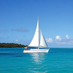 Caribbean Holidays, British Virgin Islands, Sailing boat cruising between the British Virgin Islands in calm turquoise Caribbean water under a clear blue sky