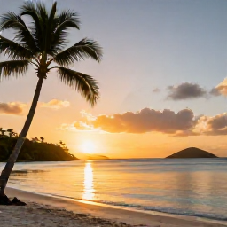 Caribbean Holidays, British Virgin Islands Solo Holidays, Golden sunset over palm-fringed beach and calm bay in the British Virgin Islands