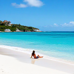 Caribbean Holidays, British Virgin Islands Solo Holidays, Solo traveller relaxing on a quiet white-sand beach beside clear turquoise water on Tortola, British Virgin Islands