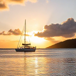Caribbean Holidays, British Virgin Islands Tours, A golden sunset over anchored yachts and calm Caribbean water in the British Virgin Islands