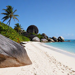 Caribbean Holidays, British Virgin Islands Walking Holidays, A peaceful walking path beside a sandy beach on Virgin Gorda in April, with granite boulders, palms and calm turquoise water