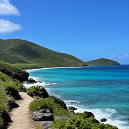 Caribbean Holidays, British Virgin Islands Walking Holidays, A scenic coastal walking trail on Tortola in the British Virgin Islands during April, with turquoise sea, green hills and a clear blue sky