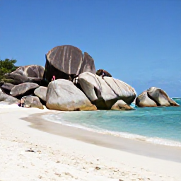 Caribbean Holidays, British Virgin Islands, White sandy beach at The Baths on Virgin Gorda with enormous granite boulders, clear sea and visitors exploring the rocks