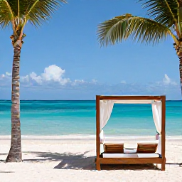 Caribbean Holidays, Business Class Holidays, Elegant Caribbean resort beachfront with turquoise sea, palm trees and a private cabana