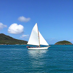 Caribbean Holidays, BVI August Tours, A traditional sailing boat cruising through calm turquoise water near Tortola, with green hills and small islands in the background
