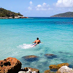 Caribbean Holidays, BVI Beach Holidays, Travellers swimming and snorkelling in clear Caribbean water beside colourful coral and rocky islands in the British Virgin Islands