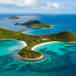Caribbean Holidays, BVI Business Class, Aerial view of turquoise water, green islands and white sandy beaches in the British Virgin Islands during July