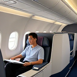 Caribbean Holidays, BVI Business Class, Business class traveller relaxing in a comfortable aircraft seat on a flight to the British Virgin Islands, elegant cabin interior