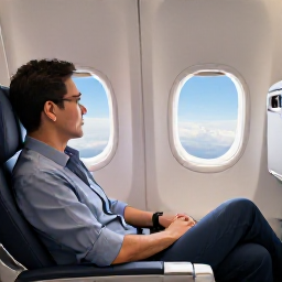 Caribbean Holidays, BVI Business Class, Business class traveller relaxing in a comfortable aircraft seat on a flight towards the sunny British Virgin Islands