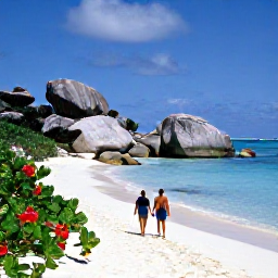 Caribbean Holidays, BVI Couples Holidays, Couple walking along The Baths on Virgin Gorda, giant granite boulders, tropical vegetation and bright blue sea